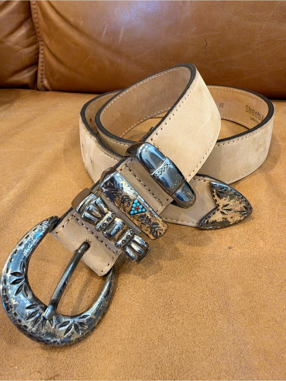 Streets Ahead Suede Belt with Distressed Silver-Tone Hardware